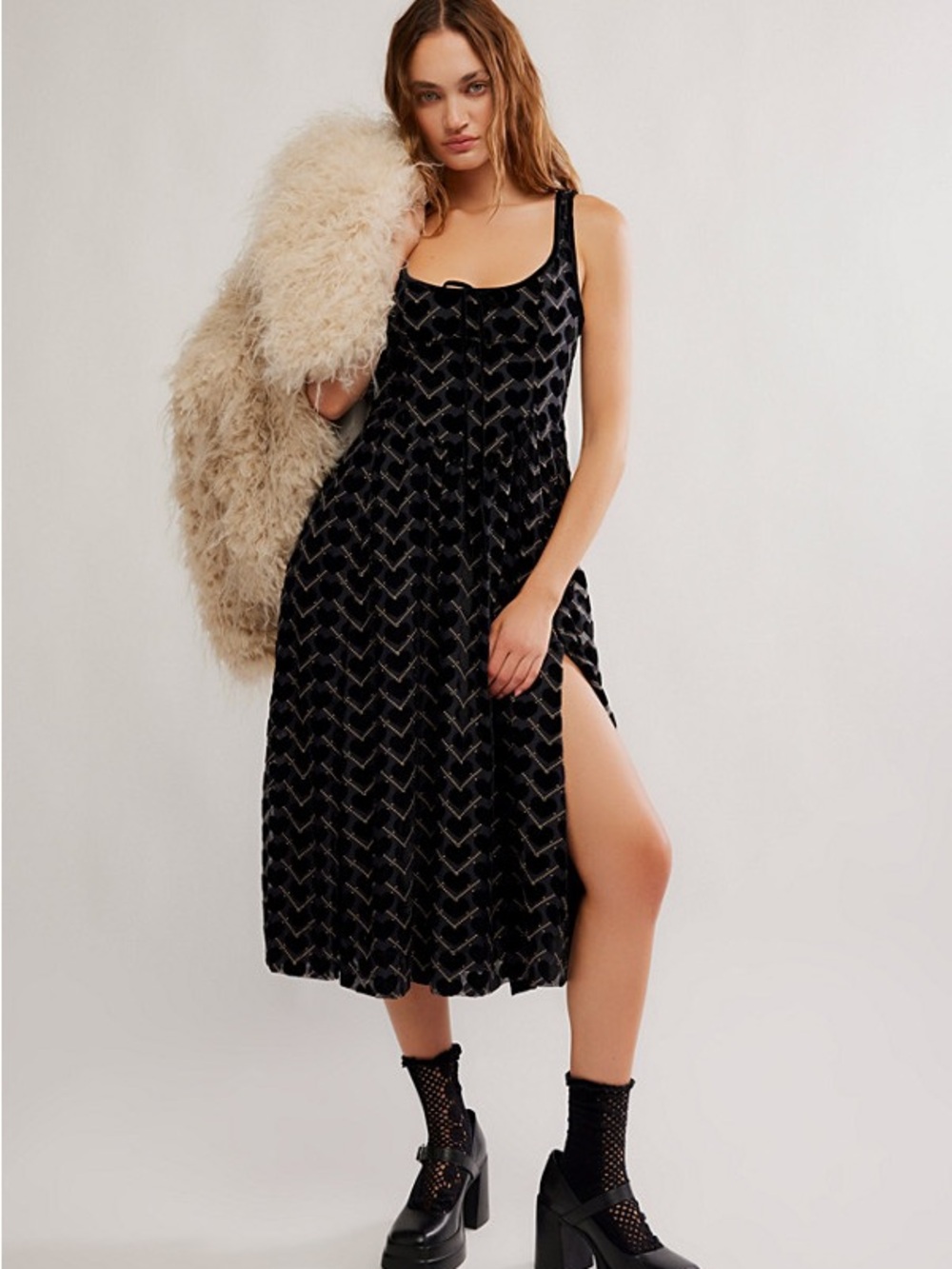 Free People Black Velvet Chevron Midi Dress - Picture 4 of 8